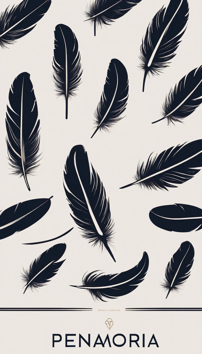 A minimal, modern, simple, cinematic logo design for the brand “Penamemoria". Create a modern, minimalistic, high-quality, logo of a bird feather