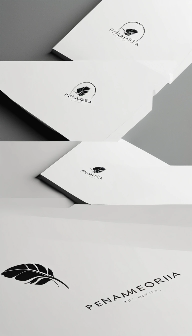 Create a minimal, modern, simple, inspirational, memorable, dream like logo design of a feather for the brand “Penamemoria".
