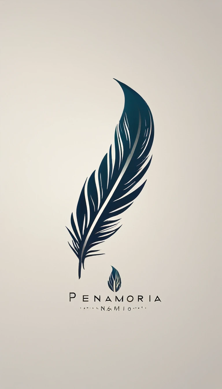 A minimal, modern, simple, cinematic logo design for the brand “Penamemoria". Create a modern, minimalistic, high-quality, logo of a bird feather