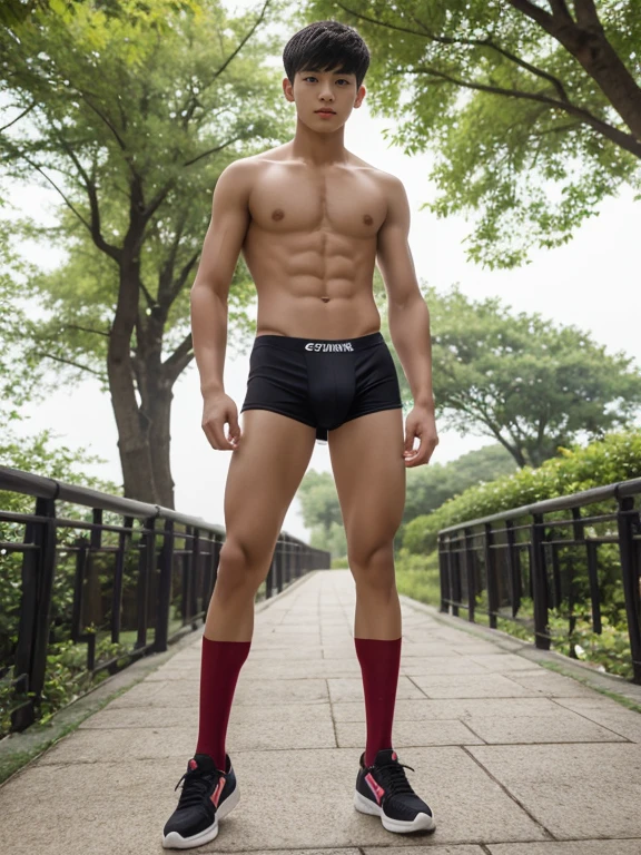  teenagers ,  young , light-skin , wearing an dark red sexy underwear, tmasterpiece，k hd，the feet，Transparent sports vest，semi transparent，black long socks，The barefoot , red colour , handsome and cute , extreme cute boy , white skin , dark red underwear boxers shorts , extremely tall and cute boy ,oppa model , handsome model , full body , dark red boxers underwears short shorts , black socks , white light-skin , Chinese model , young boy , white skin , handsome and extremely cute , red boxers underwear shorts , long black socks , handsome model , at the park , jogging , model oppa , long legs , jogging , running , high knee black socks ,black  long socks , stand up , extremely tall , extremely high , red underwears , red sports underwear , long black socks , clean and white legs , Chinese model , extremely long legs , looking at the camera , clean and white thigh , heavy bulge , kid face , baby face , wearing jacket , red underwears boxers , light and white skin , Chinese model , strike a pose , sexy pose , flexing pose , show off his handsome pose , size different , height different , tallest boy in the world , height comparison with other boy