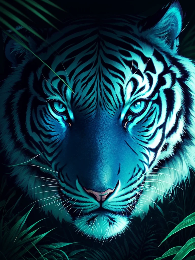 a tiger in the jungle with blue eyes and green grass, vector art by Kilian Eng, trending on cgsociety, sumatraism, ((tiger)), jen bartel, martin ansin, amazing wallpaper, tiger, tiger_beast, highly detailed vector art, profile picture 1024px, a tiger, amoled wallpaper, phone wallpaper hd