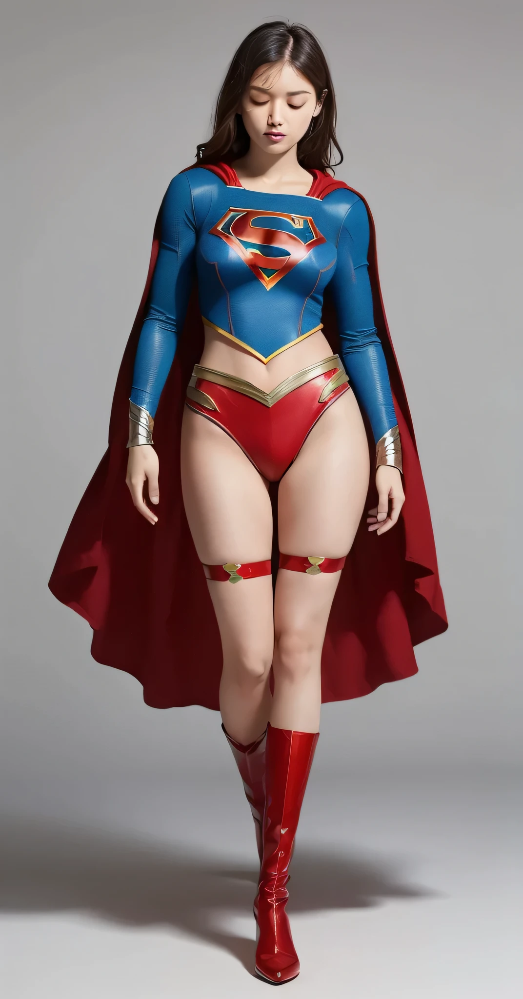 (((Make the most of the original image)))、(((Supergirl Costume)))、(((Banzai)))、(((and draw the full body)))、(((Hang upside down)))、(((Eyes closed)))、(((Green liquid flowing from the crotch)))、(((lustrous dark hair)))、(((Suffering)))、(((The cloak is red)))、(((Wearing stockings)))、(((The costume is torn into shreds)))、((Top image quality、8K))、((top-quality、8K、masterpiece:1.3))、Crisp focus:1.2、Beautiful woman with perfect body shape:1.4、Slender Abs:1.2、((layers-Cut))、a wet body:1.5、Highly detailed facial and skin texture、