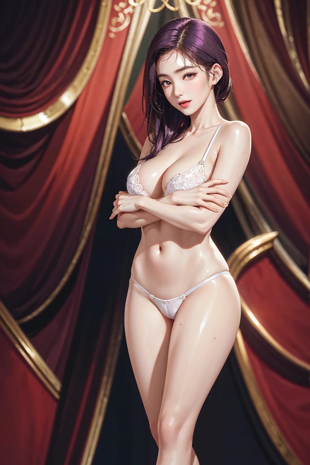 (Finest quality)),(A high resolution),(ultra-detailed art),(Meticulous portrayal),((Best Anime)),(Finest works of art),sharpness,Clear,Ultra-Precision Art,The art of astounding depiction,(masterpiece), high quality, stable diffusion, 

short Hair, short ponytail, purple hair, vibrant purple hair, extremely detailed hair, detailed bangs, with bangs, 
black hair, blonde hair, red hair,
pretty face, beautiful lips, soft lips,pretty face, close up face, gorgeous beauty, 
green eyes,
serious face, pretty nose, beautiful nose, perfect nose, pretty eyes, beautiful eyes, sparkling eyes, detailed eyes, perfect eyes, looking at the camera,

happy, jolly, smiling, seductive, blushing, bukake, happy face, jolly face, excited face,


clear skin,white skin, soft skin, small bust, small breasts, smooth skin, mole in breast, 
beautiful girl irene, red velvet irene, 

slight cleavage, expose shoulders, perfect body, detailed thighs, detailed legs, perfect hands, perfect arms, detailed hands, detailed breasts, detailed nose, detailed lips, detailed arms, sexy body, 


show tongue, sexy thighs, sexy tongue, drooling, 
show whole body, fully body woman, 
pretty woman,sweaty face, sweaty thighs, sweaty breasts, sexy, seductive, horny, pointy nipples, 

micro bikini, micro bra, micro panty, transparent bra, transparent panty, cameltoe, dripping nipples,


slimy hair, slimy wet body, slimy body, slimy breasts, wet breasts, wet panties, wet thighs,
body details,
standing full body, full body image from head to toe,
show legs, show thighs, cute standing female, horny female, 

happy friends laughing hard,
four horny girls, four girls standing seductively, four girls with different hair colors, sexy girls,

girls wearing high-cut boots, sexy girl models, legs apart, feet apart, hands in waist, hands in hips, different standing poses, side stand, walking pose, group of sexy female models,	

