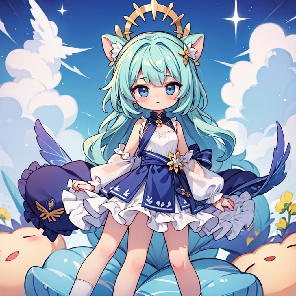 full-length chibi fairy in blue tones