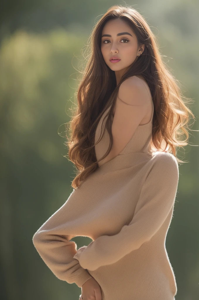 ((Realistic lighting, Best Quality, 8K, masutepiece, Full body portrait: 1.3)), Clear focus: 1.2, girl with, Perfect figure: 1.4, Slim abs: 1.1, ((dark brown curly hair、gradation hair)), (Parkers and joggers: 1.4), Super fine face, Fine eyes, Double eyelids, Woman posing outdoors, a portrait inspired by Gina Pellón, Instagram, tachisme, Violet Myers, lorena avarez, olivia culpo, alanis guillen, Looks like Laura Barrierless, Portrait Sophie Mudd, tanned ameera al taweel, beautiful japanese female