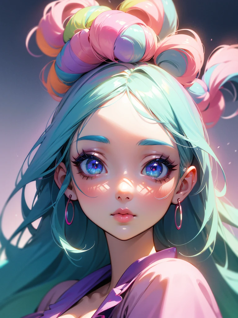 1 girl, anime style, detailed portrait, beautiful detailed eyes, beautiful detailed lips, extremely detailed face, long eyelashes, dual color hair (pink:1.5, blue:0.3), colorful pastel palette, magical fantasy setting, (best quality, 4k, 8k, highres, masterpiece:1.2), ultra-detailed, HDR, UHD, studio lighting, vivid colors, intricate details