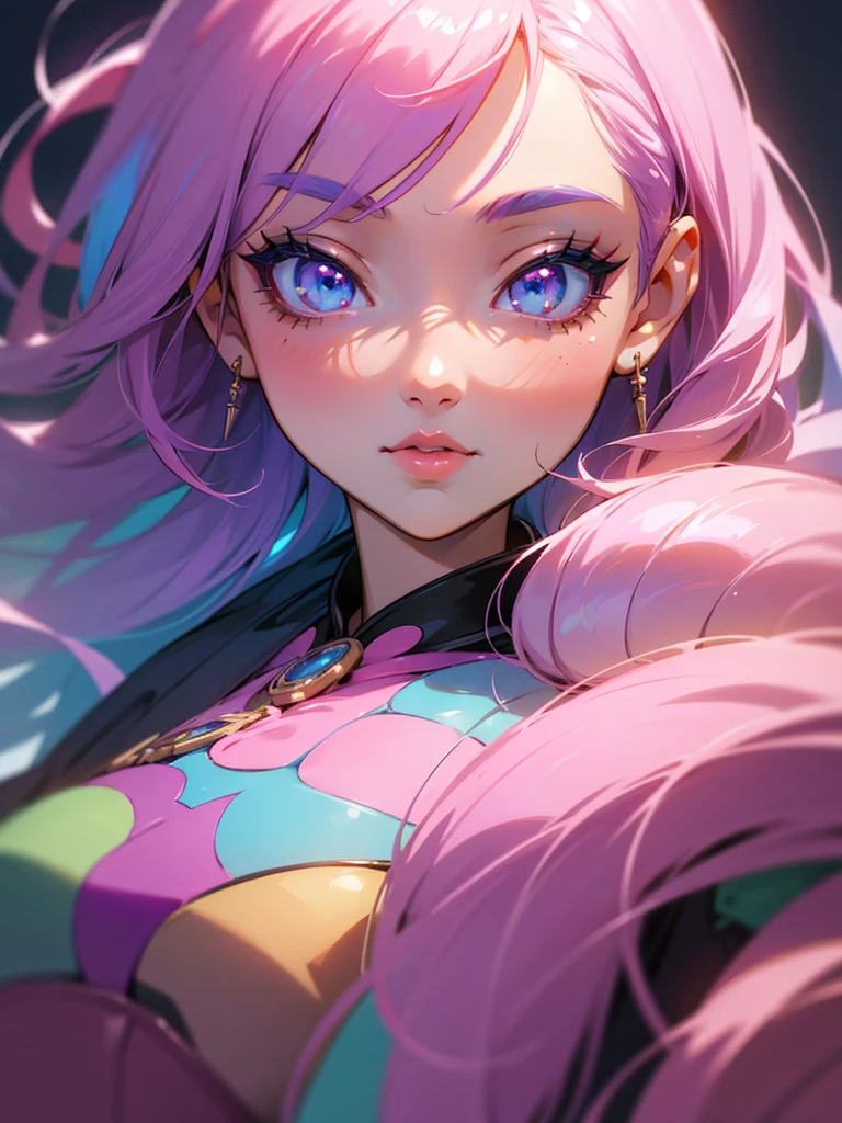 1  girl, anime style, detailed portrait, beautiful detailed eyes, beautiful detailed lips, extremely detailed face, long eyelashes, dual color hair (pink:1.5, blue:0.3), colorful pastel palette, magical fantasy setting, (best quality, 4k, 8k, highres, masterpiece:1.2), ultra-detailed, HDR, UHD, studio lighting, vivid colors, intricate details