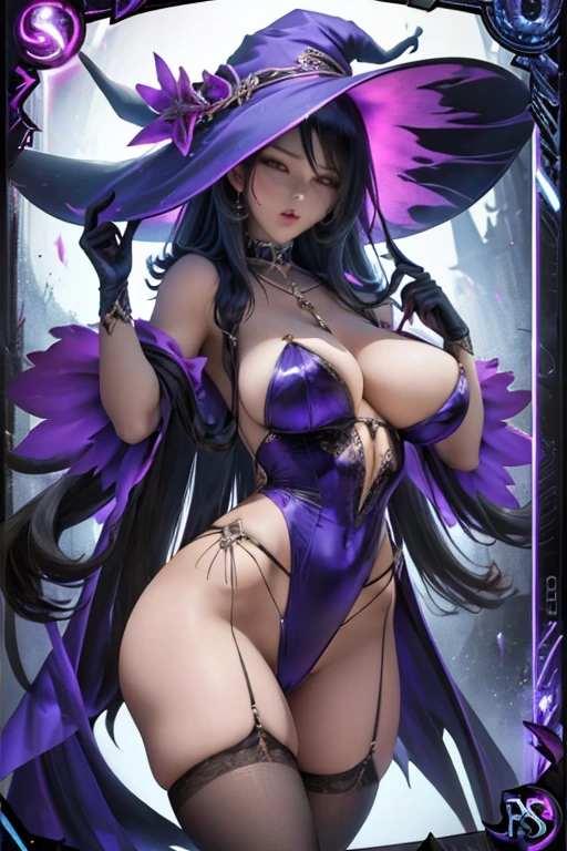 trading card of witch with sexy pose s dress trag card style