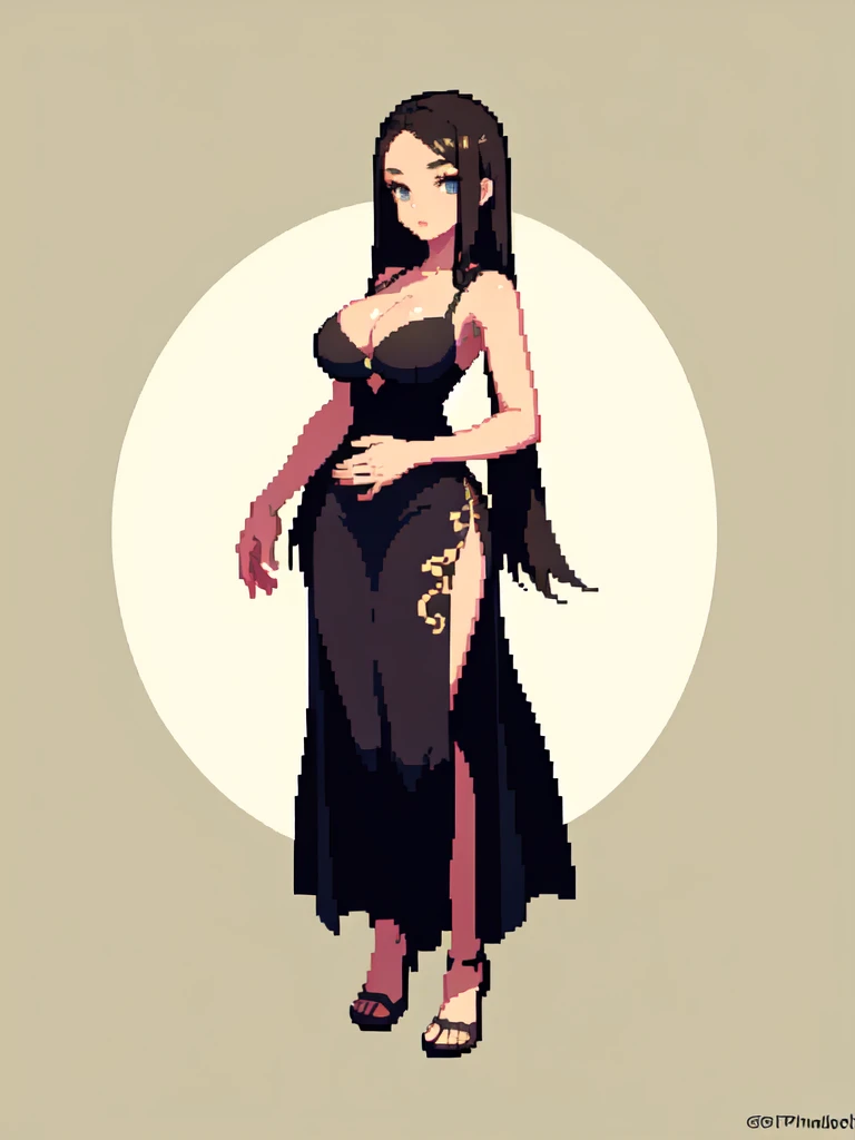 (masterpiece, top quality, best quality), pixel,pixel art,1girl, brown skin, cleavage, big breasts, full body, 
 