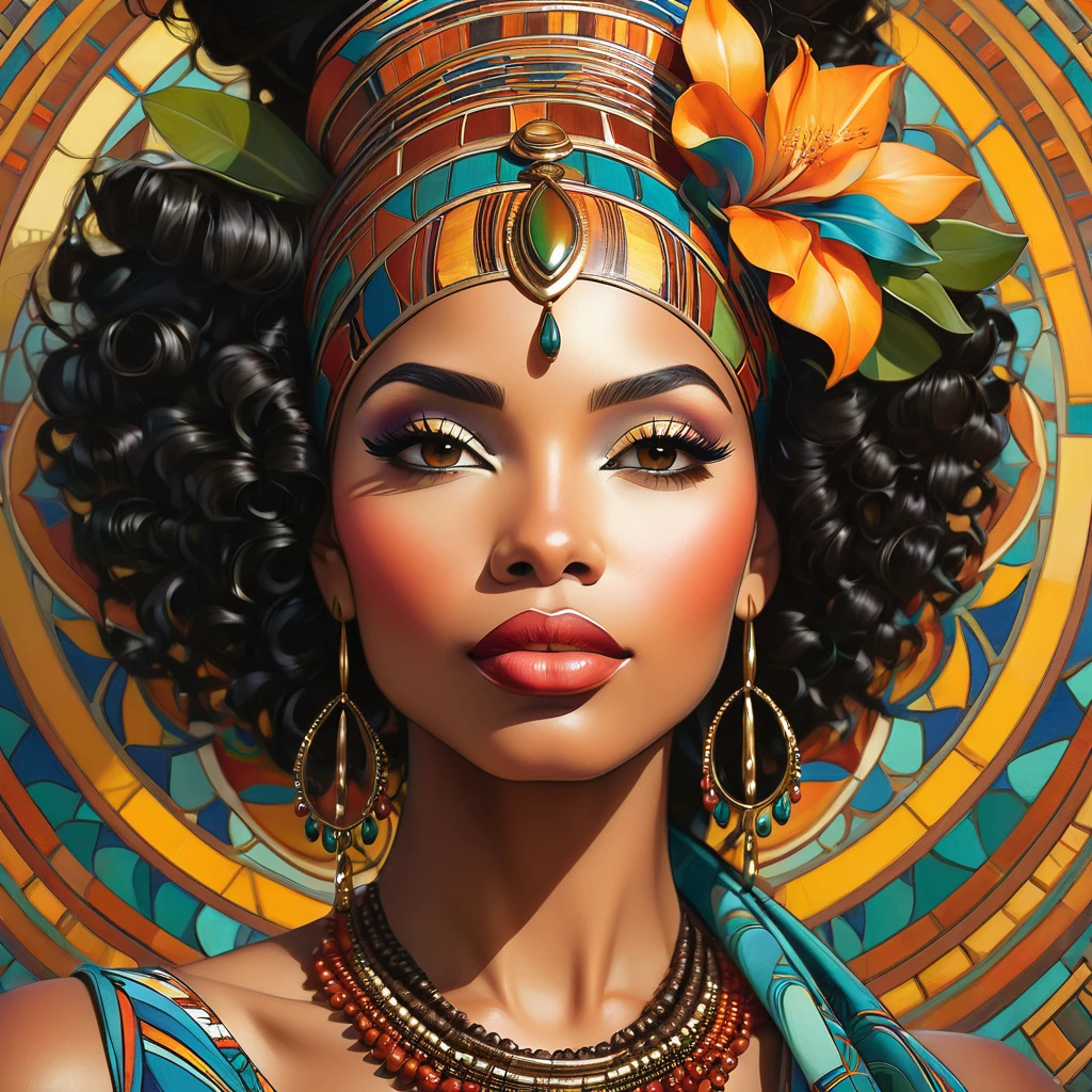 beautiful Hispanic African Asian woman portrait face art nuveau
