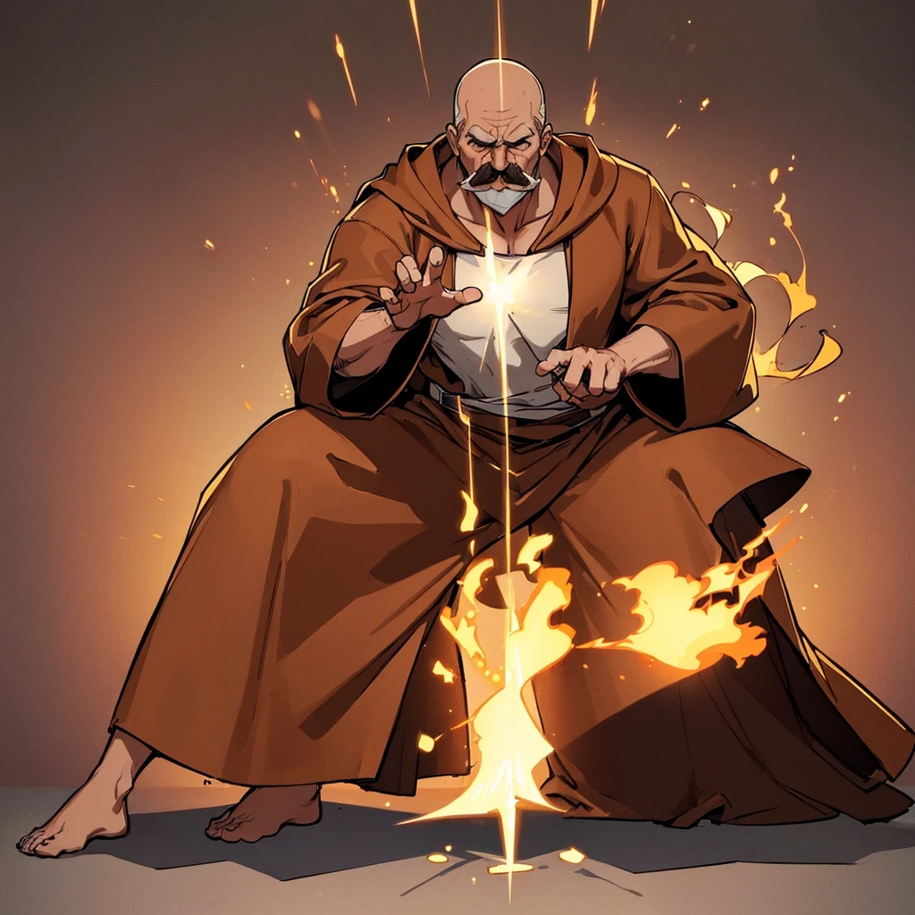 ((((Full body character concept))))、Highest quality, Best Quality,Best illustrationiddle ages、(((Simple brown robe)))、(40-year-old uncle、Kaiser moustache)、(Close your eyes、get annoyed)、Fighting stance、Movement angle