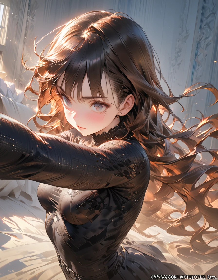 Detailed description Shy Woman(Masseter muscle area, high quality, Mysterious, Beautiful and beautiful, Ideal body proportions, Official image art, Impressionism), (Ultra-high resolution, 8k RAW photos, Photorealistic, Natural light, Textile Shading),