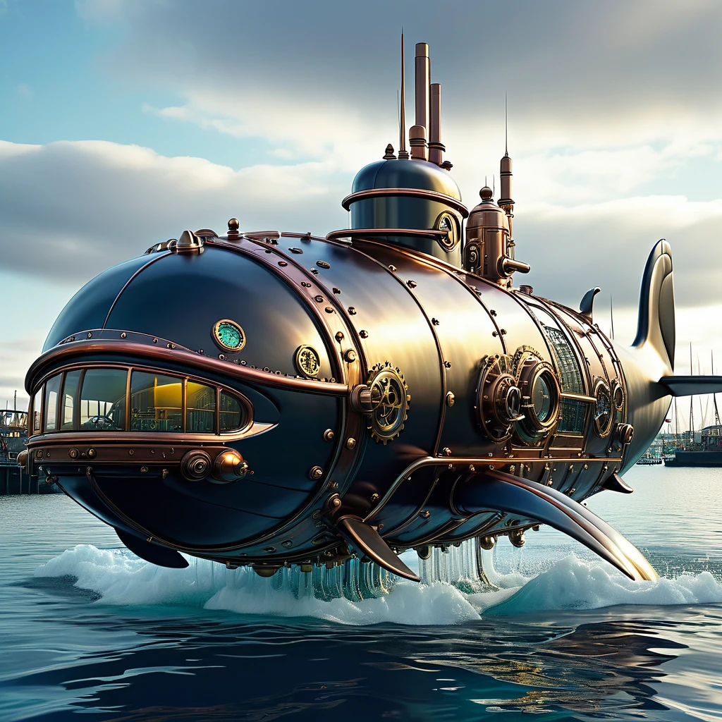 whale shaped steampunk submarine