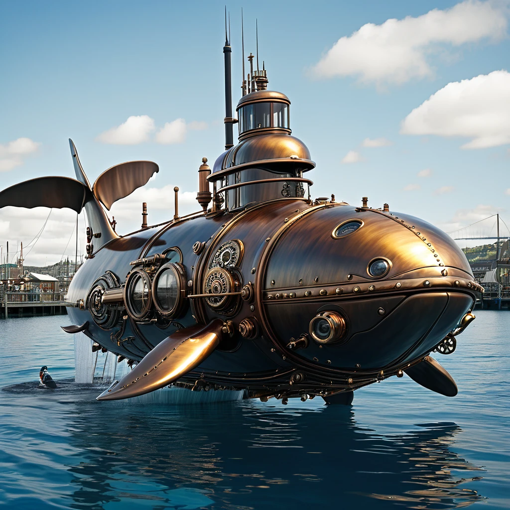 whale shaped steampunk submarine