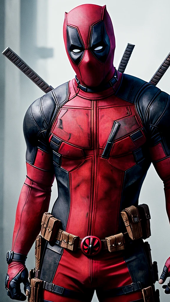 An idealized image of Deadpool that captures the essence of the character in an iconic and aesthetically stunning manner. Deadpool is portrayed in a dynamic and imposing pose, with every detail of his attire, weapons, and facial expression carefully crafted to convey his unique personality. Vivid and vibrant colors stand out against a backdrop that evokes a sense of controlled chaos, with brutal and urban elements that complement the nature of the anti-hero. The overall composition is elegant and powerful, capturing the perfect balance between the brutality and sophistication that defines Deadpool.