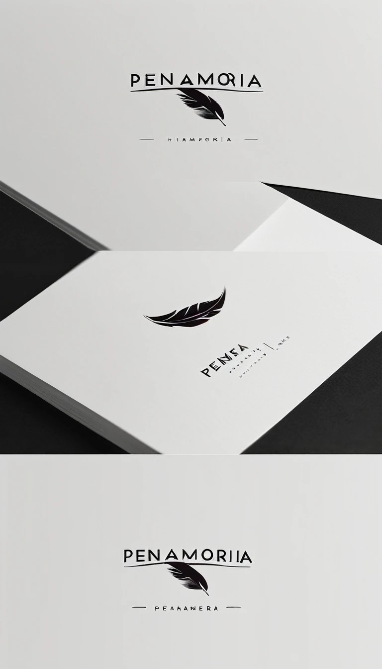 A minimal, modern, simple, cinematic logo design for the brand “Penamemoria". Create a modern, minimalistic, high-quality, logo of a boy feather