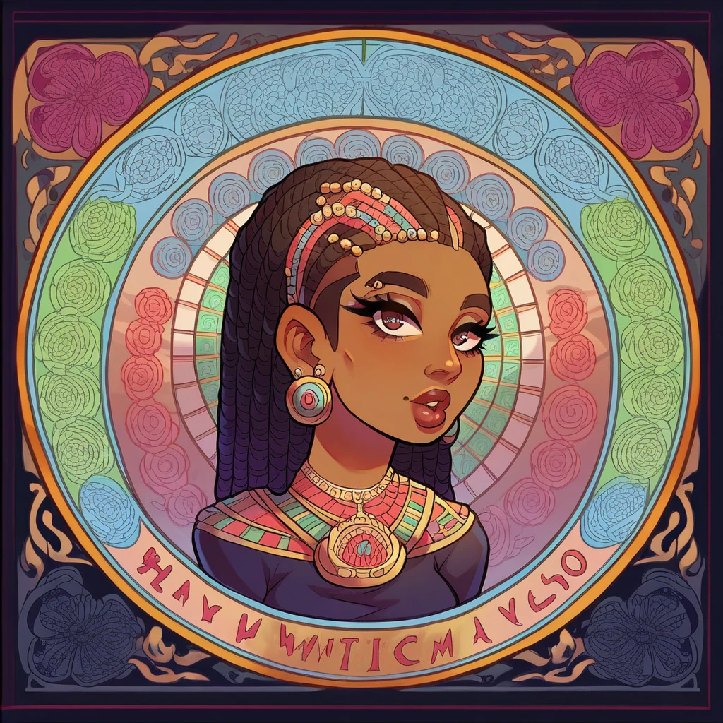 beautiful Hispanic African Asian woman, intricate ornate art nouveau portrait, detailed facial features, long lashes, full lips, piercing eyes, flawless skin, ornate patterned hair accessories, warm ambient lighting, vibrant colors, dramatic chiaroscuro, masterpiece, 8k, photorealistic, hyper detailed