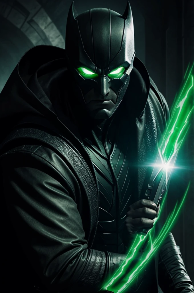 Supervillain who controls darkness with a menacing appearance and green eyes with the ability to create shadow weapons