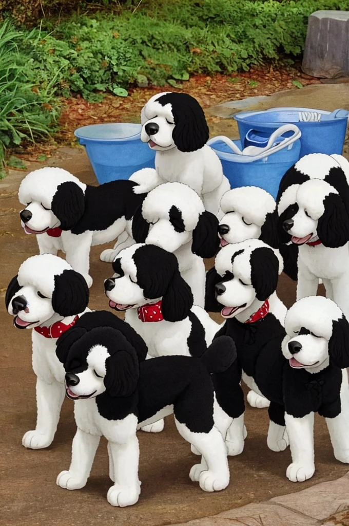 Once upon a time in a place called “Huellas” there were 5 puppies (blancod poodles) that they played all the time