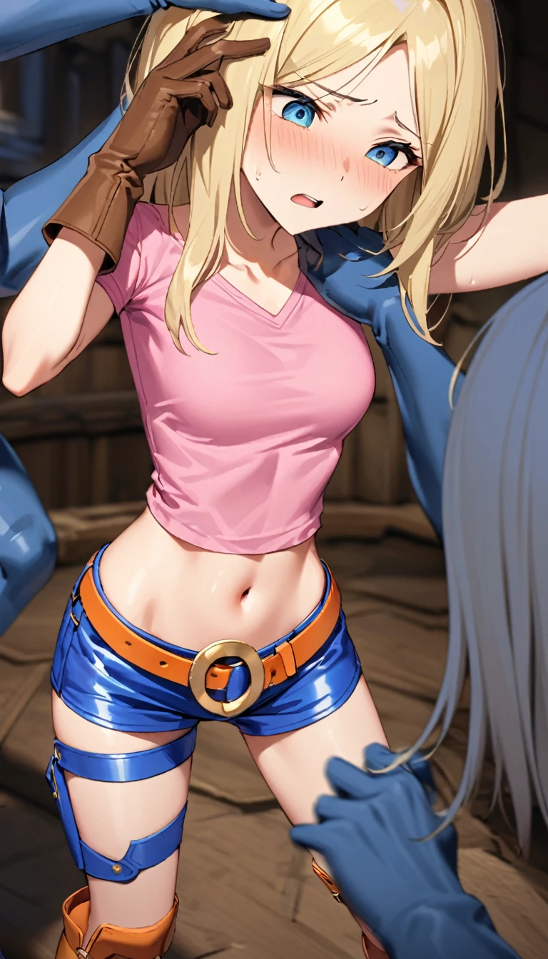 masterpiece, best quality, tekken 8_Lily, pink thighs, blue eyes, blonde hair, long hair, embarrassing, 1st son, (french kiss:1.2), Grab it from behind,  