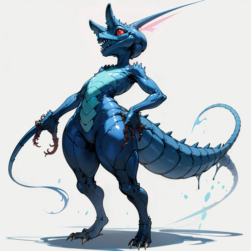 (Random Evolution, Colossal house lizard mixed with alien), full body version, full blue colour skins, (full red eyes), (Grassroots), no background