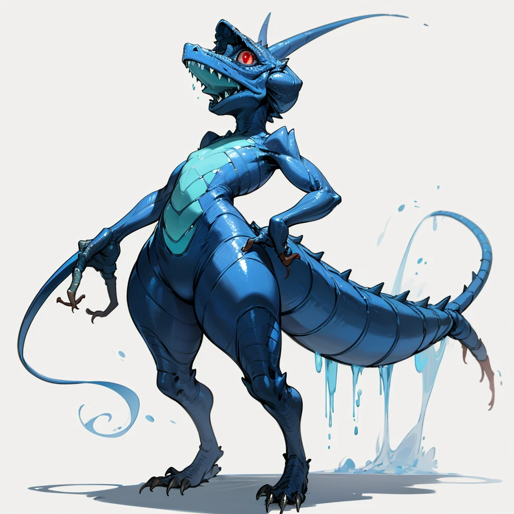 (Random Evolution, Colossal house lizard mixed with alien), full body version, full blue colour skins, (full red eyes), (Grassroots), no background