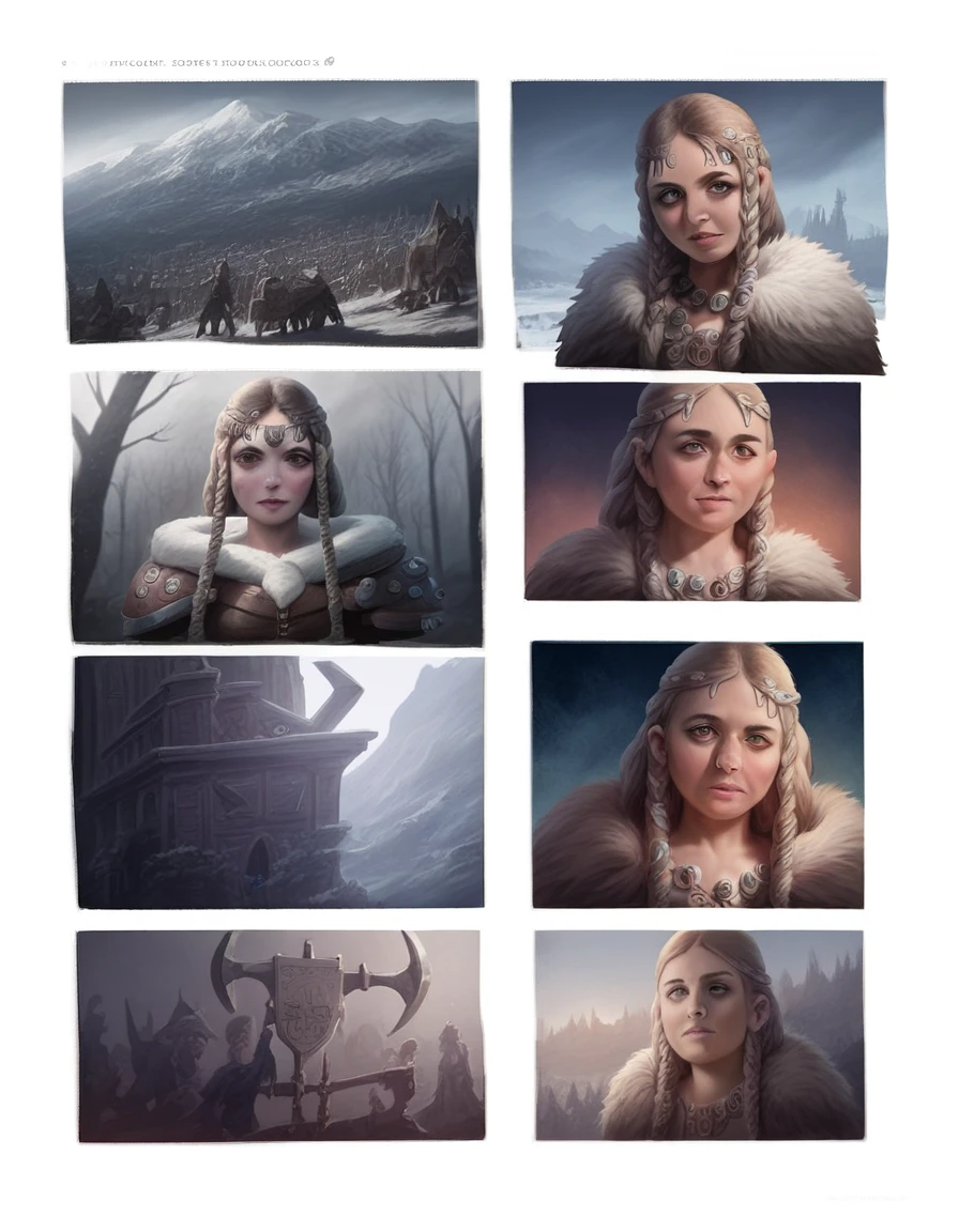 a beautiful viking woman, 1girl, detailed facial features, intricate viking braids, fur cloak, holding battle axe, standing in snowy landscape, (best quality,4k,8k,highres,masterpiece:1.2),ultra-detailed,(realistic,photorealistic,photo-realistic:1.37),fantasy,concept art,dramatic lighting,moody atmosphere,vibrant colors