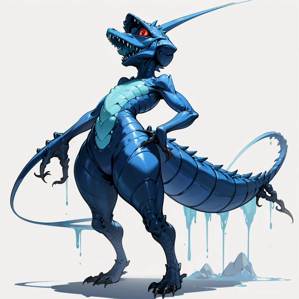 (Random Evolution, Colossal house lizard mixed with alien), full body version, full blue colour skins, (full red eyes), (Grassroots), no background