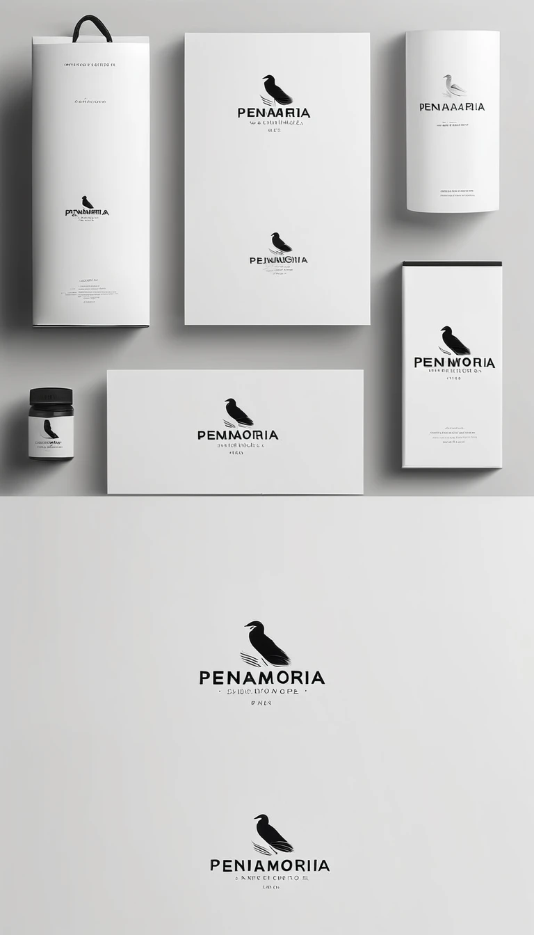 A minimal, modern, simple, cinematic logo design for the brand “Penamemoria". Create a modern, minimalistic, high-quality, logo of a bird feather