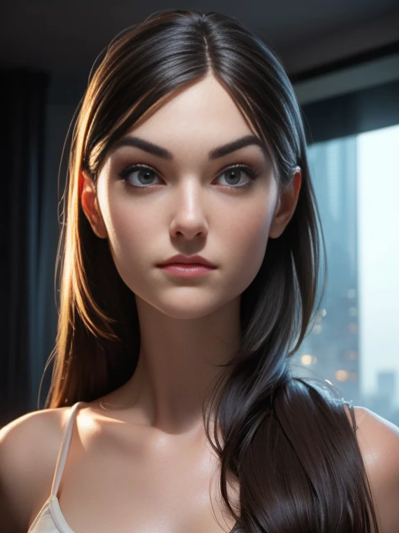 portrait photo of Sasha Grey, RAW, beautiful woman, ((close up portrait)), ((detailed face:1.2)), ((detailed facial feature, detailed skin, clear skin), (perfect proportioned body)) ; (high detailed city environment, apartment balcony), (realistic photo, best quality, detailed), (8k wallpaper), (cinematic lighting, dramatic lighting) (sharp focus, intricate)