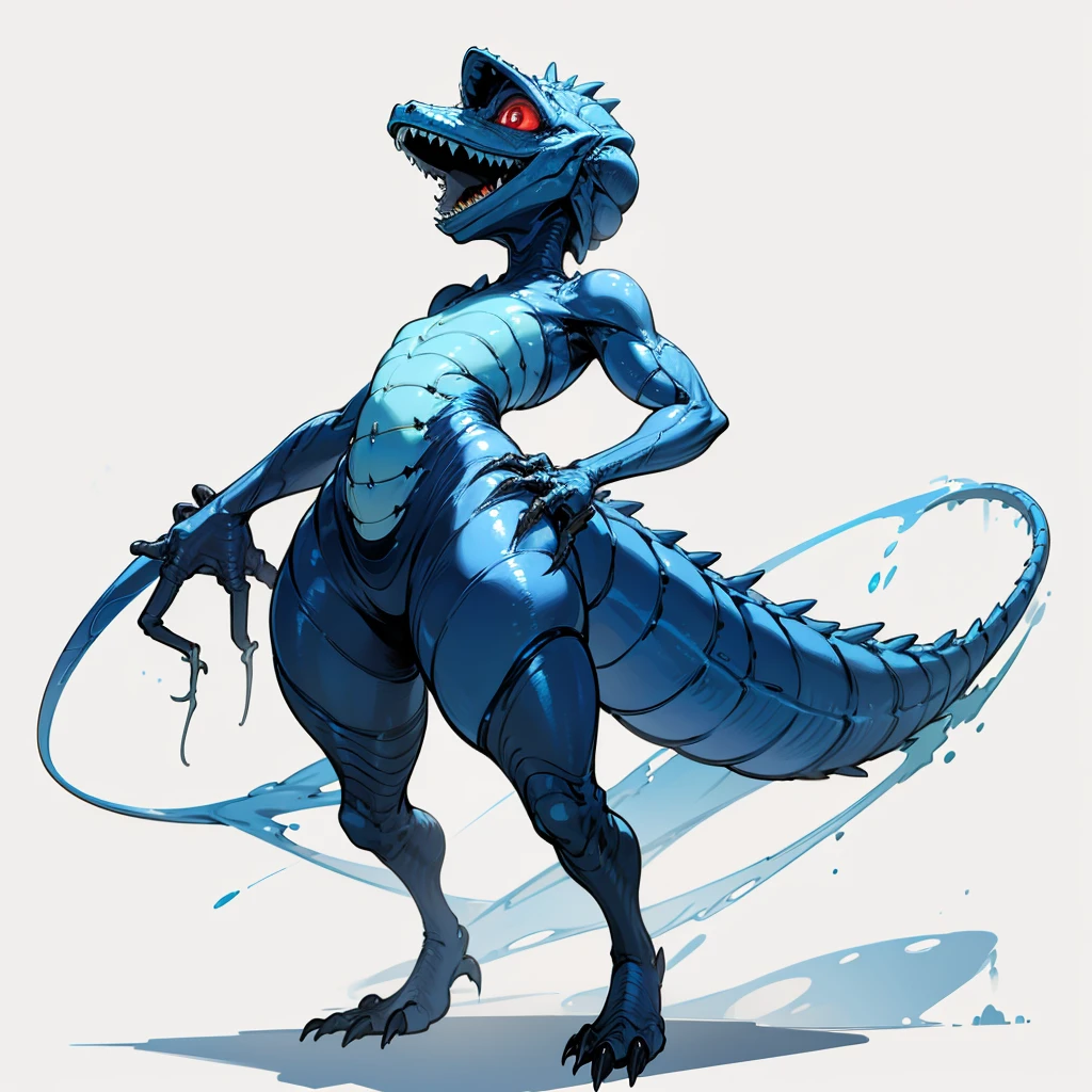 (Random Evolution, Colossal house lizard mixed with alien), full body version, full blue colour skins, (full red eyes), (Grassroots), no background