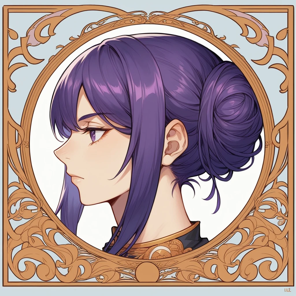a woman with purple hair poses for a photo, a portrait inspired by Glòria Muñoz, pexels, art nouveau, photo from a promo shoot, look from the side, Dark purple hair and cybernetics, Profile shot, Purple hair portrait of woman, Shot from the side, Advertising photo, Looking to the side outside the camera field of view