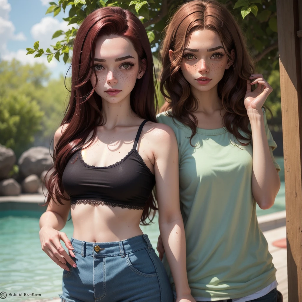 make me a pale blythe doll, with straight dark red hair and brown eyes, a lip piercing, and a nose piercing, no bangs, with a touch of wet hair, few dark circles, and few freckles