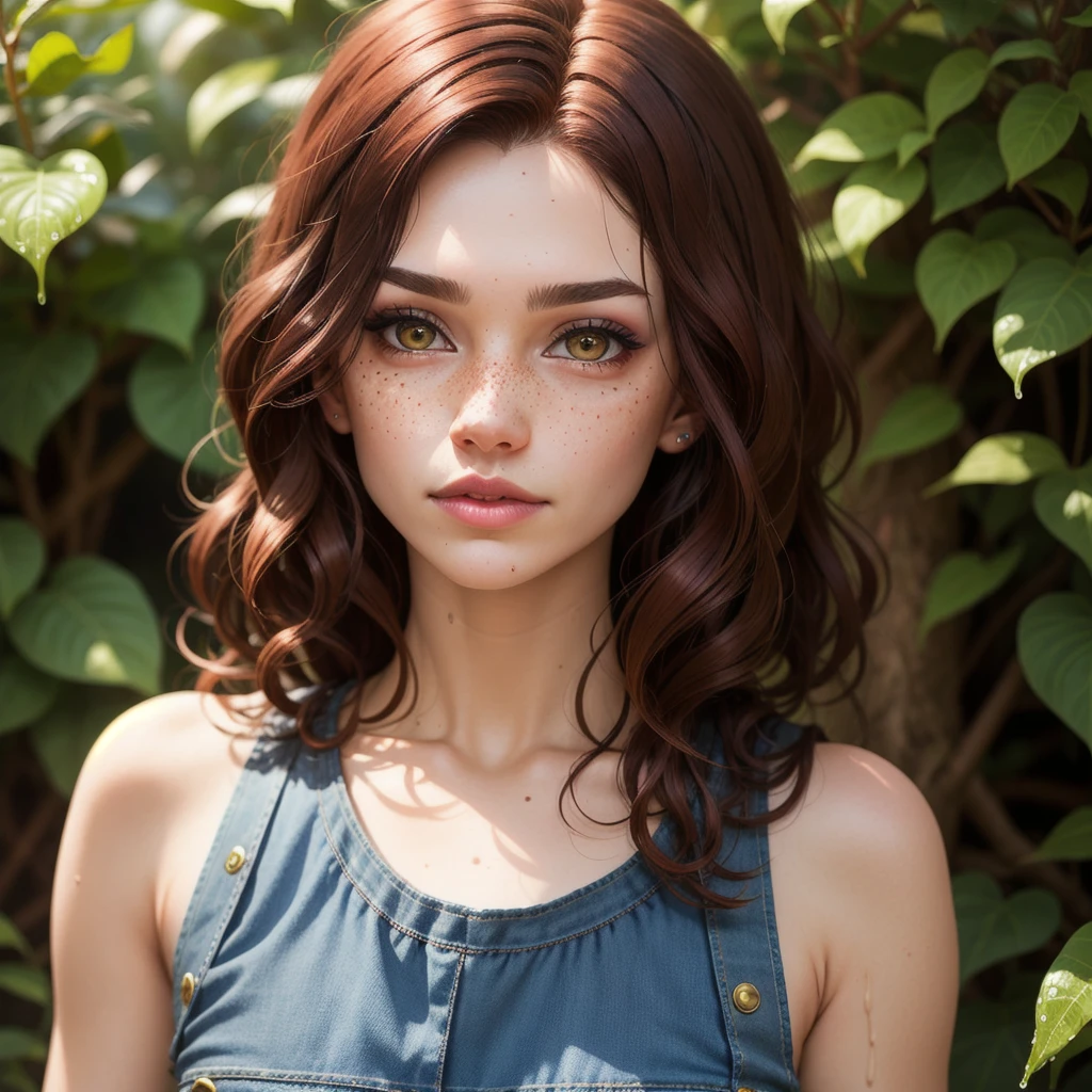 make me a pale blythe doll, with straight dark red hair and brown eyes, a lip piercing, and a nose piercing, no bangs, with a touch of wet hair, few dark circles, and few freckles