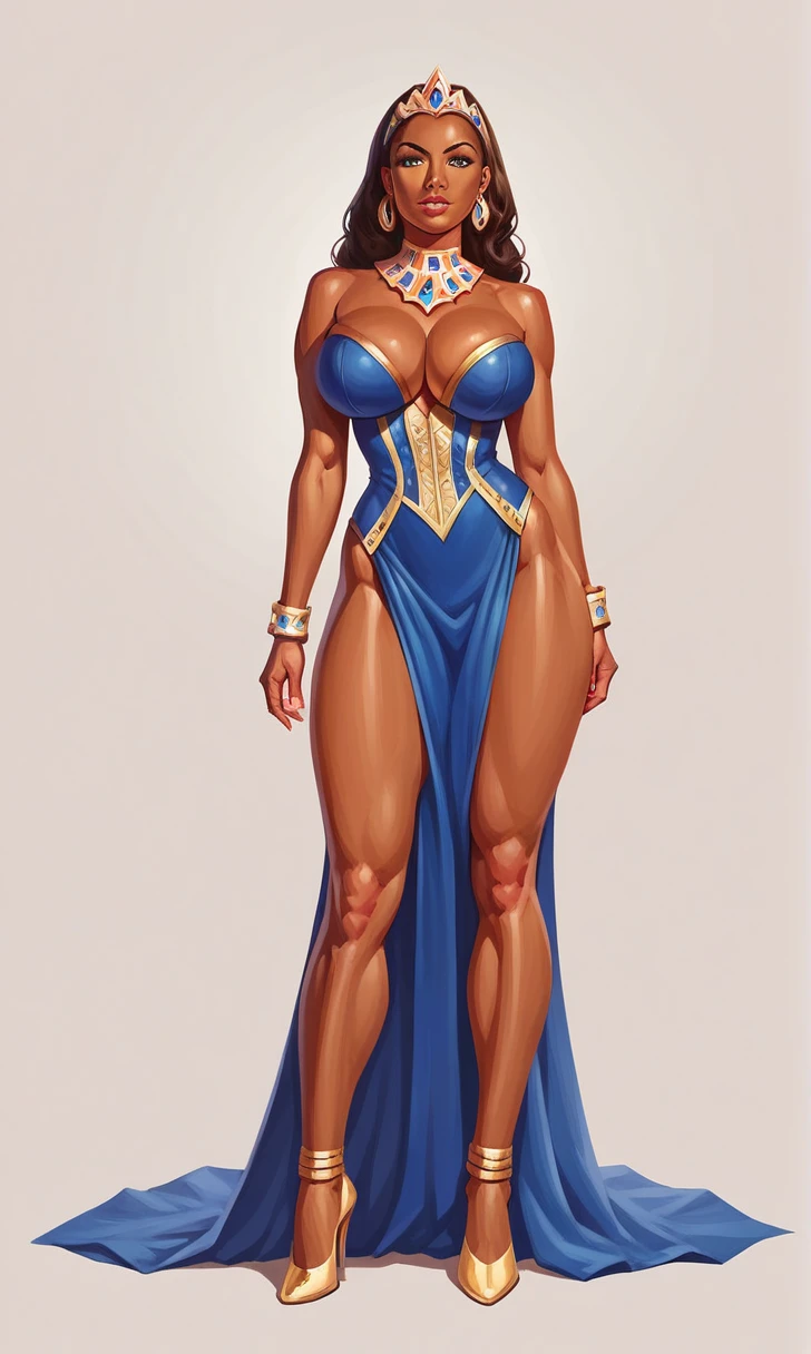 score_9, score_8_up, score_7_up, r1s0, 1girl, (masterpiece, top quality, best quality),1girl, brown skin, cleavage, big breasts, full body,