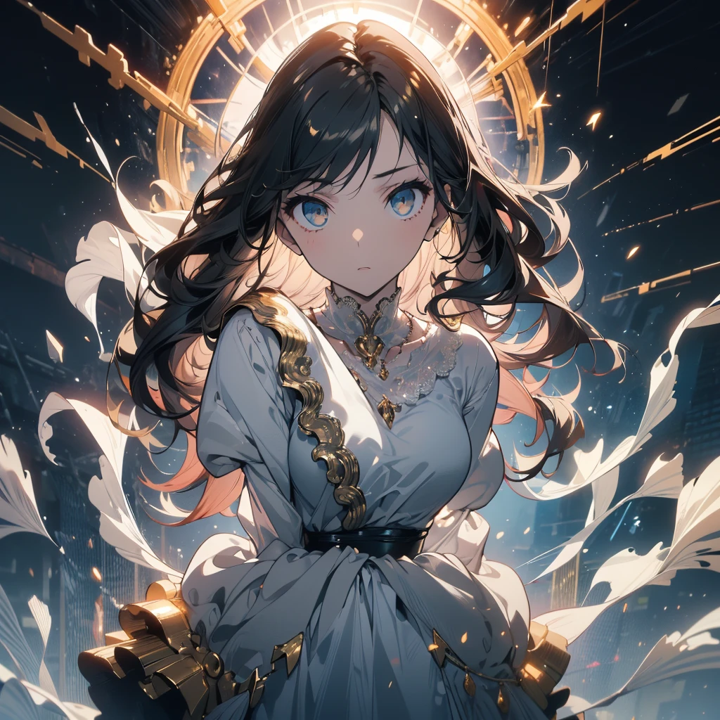 ((masterpiece, best quality)), Delicate face，knight，whole body，Standing picture，Long legs，Large Breasts，Gradient long wavy hair，Perfect body proportions，Beautiful black eyes，Extremely beautiful，transparent， Pure white background，cloud，Sexy Lingerie，Lace，Kaneko，Gold Mine，Gold jewelry，