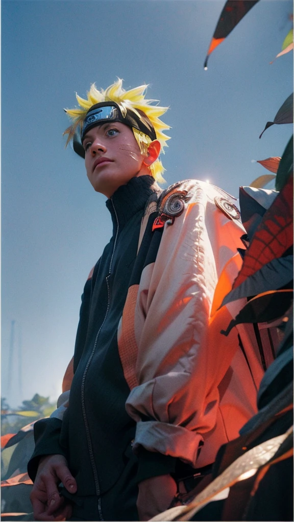 (best quality), (masterpiece), ultra-detailed, 1boy, uzumaki naruto, epic pose, action, combat, particle effects, long sleeve, emphasis lines, movement lines, combat in the forest bambo full body of naruto uzumaki, masterpiece, best quality, full detailed, 1boy, handsome, male,looking at viewer, naruto, Detailed blue eye, yellow hair, konoha realistic detail leaf headband, eye realistic ,realistic eye brow, nose realistic, mouth realistic, skin realistic, face realistic, head realistic, body realistic, background art cinematic, backpack, big eye sharp, photorealistic, photoshoot, only three line in face, naruto uzumaki dress code.