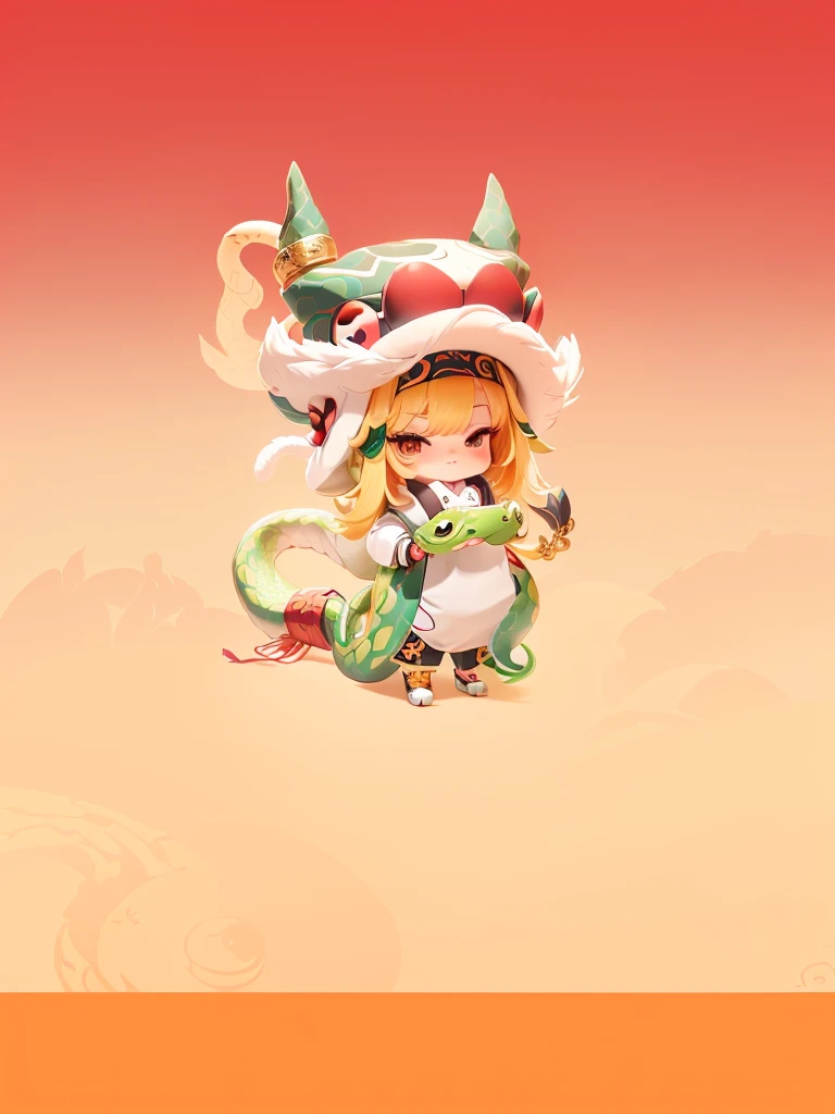 there is a cartoon character of wearing a snake-shaped hat on, Cute little snake, Cute numbers, Lovely and detailed digital art, Cute monster character design, Snake in a hat, Inspired by Pu Hua, Official illustration of anthropomorphic snake, Official character illustrations, Cute numbers艺术, Lovely characters, Ashura,From Chinese mythology, Chinese snake, mascot,Snake tail