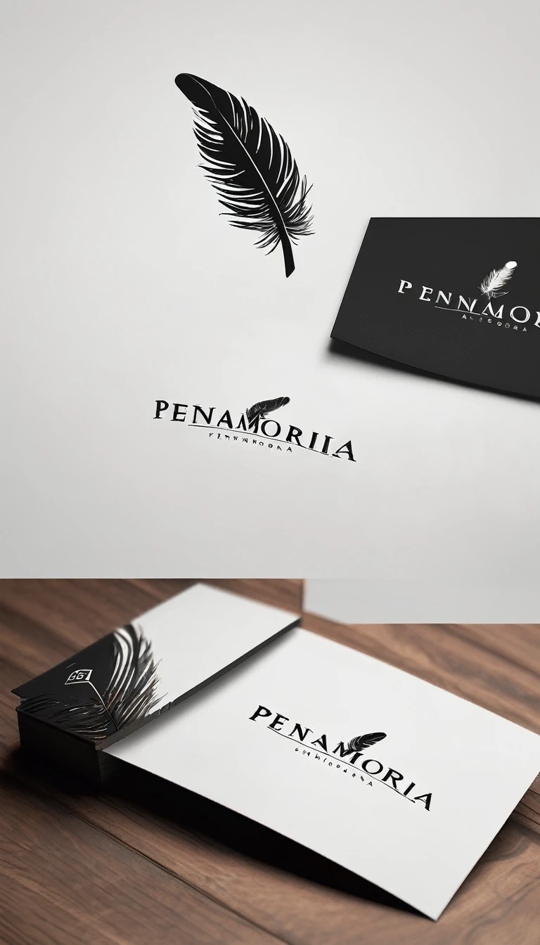 A minimal, modern, simple, cinematic logo design for the brand “Penamemoria". Create a modern, minimalistic, high-quality, logo of a boy feather