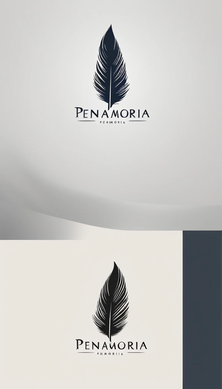 A minimal, modern, simple, cinematic logo design for the brand “Penamemoria". Create a modern, minimalistic, high-quality, logo of a bird feather