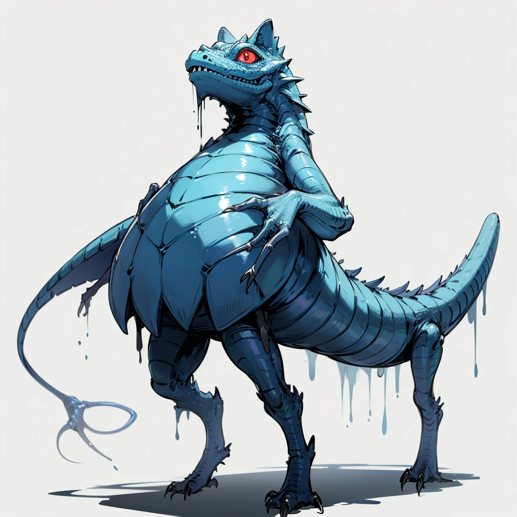 (Random Evolution, Colossal house lizard mixed with alien), full body version, full blue colour skins, (full red eyes), (Grassroots), no background