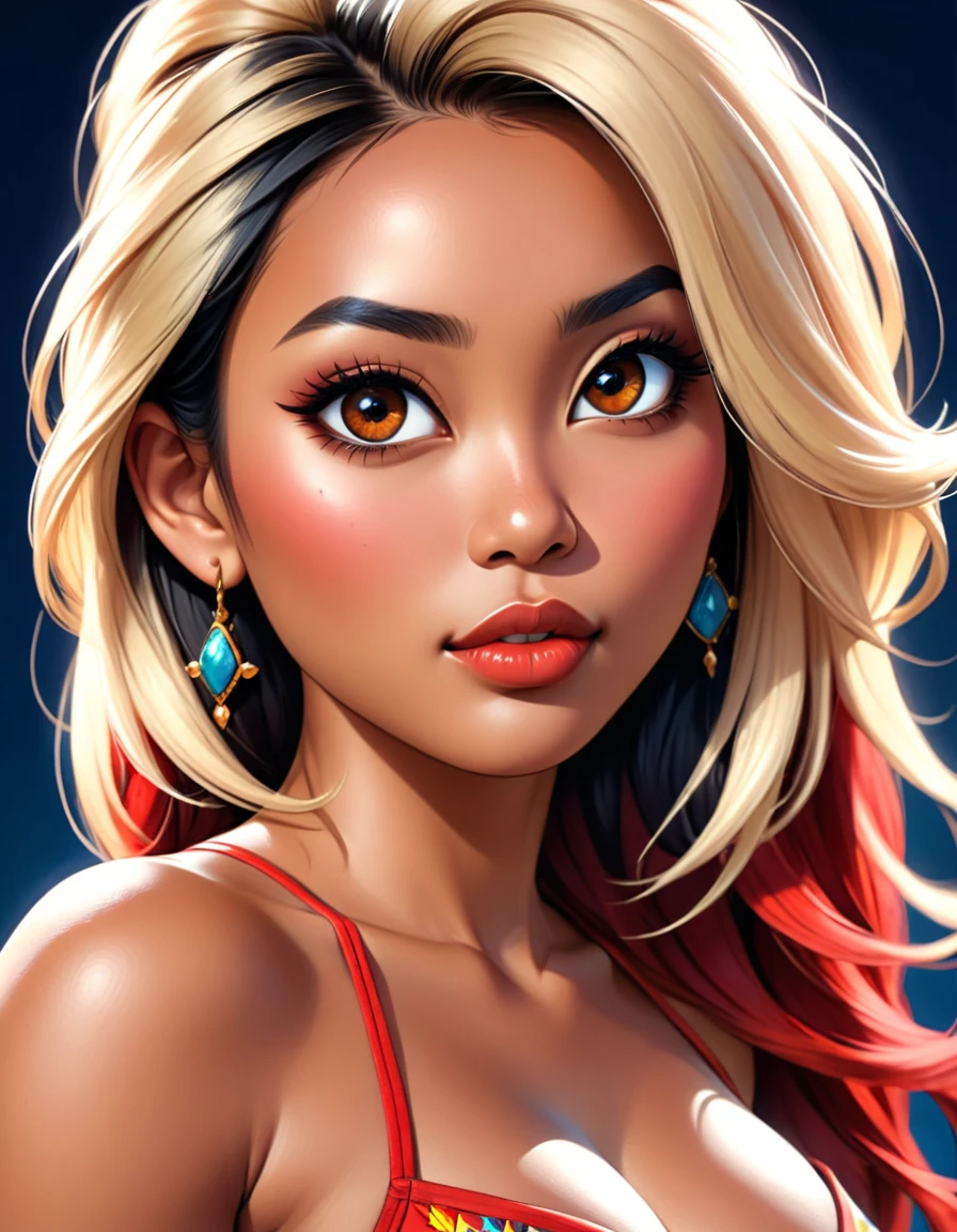 a beautiful busty long blonde brunette black red hair Asian African oriental Hispanic German Greek russian woman wearing micro shorts, topless, highly detailed portrait, photorealistic, 8k, best quality, detailed eyes, nose, lips, long eyelashes, gorgeous facial features, flawless skin, dynamic pose, cinematic lighting, dramatic shadows, vibrant colors, fantasy art style