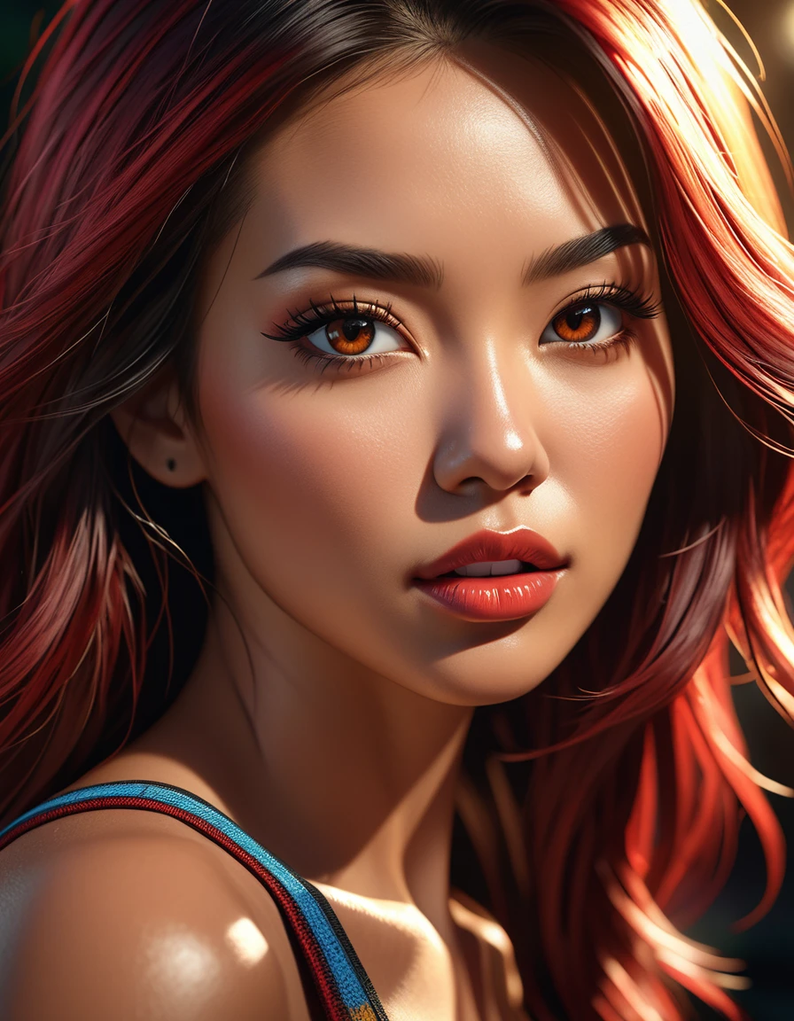 a beautiful busty long blonde brunette black red hair Asian African oriental Hispanic German Greek russian woman wearing micro shorts, ???????, highly detailed portrait, photorealistic, 8k, best quality, detailed eyes, nose, lips, long eyelashes, gorgeous facial features, flawless skin, dynamic pose, cinematic lighting, dramatic shadows, vibrant colors, fantasy art style