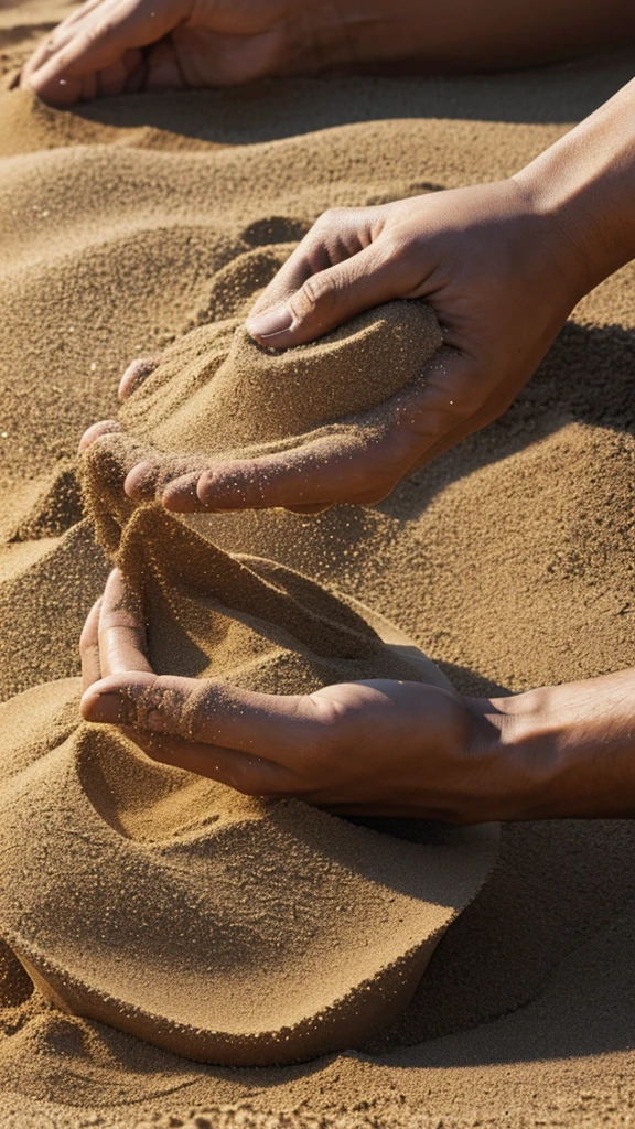 hands pouring sand against the background of futuristic images