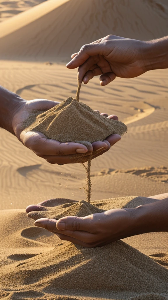 hands pouring sand against the background of futuristic images