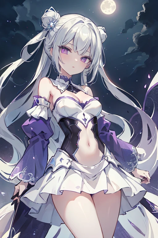 1girl, アニメ, cute girl, blank background, white background, fantasy, detailed fantasy dress with highlights, beautiful face, beautiful eyes, dark colors, black hair with multicolor streaks, red eye with different color pupil in eye, multicolor eye, medium breasts, slight cleavage, beautiful skin, cute, breast curtains, extremely delicate and beautiful, (beautiful detailed face:1.0), (detailed deep eyes), symmetrical breasts, deep eyes, shiny skin, portrait, slender waist, hips wider than shoulders, thighs, expressionless, young girl, luminous eyes, adorable,(Kpop idol),(aegyo sal:1),(Platinum blonde hair:1),((puffy eye)),Black panty,sexy posture,Superskirt, Ultra-high resolution,Black collar,slim figure, Abdominal y tattoo, womb tattoo,Tight-fitting leg ring,y tattoo on half-body,Bare skin, Armored hand,Hidden fingertips,Hand covered,Arm covered,Fist covered,{{beautiful detailed fingers}}, tufts of hair, moderate beautiful breast:1.0,(masterpiece:1.2), best quality, high-res, HDR, perfect face, intricate armor, delicate blue filigree, intricate filigree, red metalic parts, detailed part, dynamic pose, dynamic lights, cute face, neutral expression, shuimobysim, lotus, Hanfu, maxi skirt, dress conservatively 1girl, 独奏, long blue hair, standing, One lady,14years,((White hair) ,(Shiny purple bodysuit with microskirt),((Fantasy, Moon Night)), gradient_eyes,