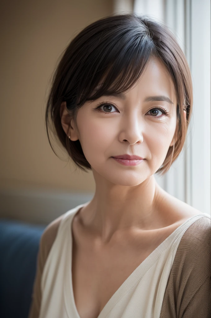 Elderly、Mature Woman、Aunt、Wrinkles、Beauty Witch,face,ID photo,faceアップ,60age、Portraiture, 8K, high quality, Realistic Photographic Images, age, Japanese women, Neat and clean wife, Small breasts, small, housewife, Natural and realistic eyes, Japan Person Stand, small, beautiful Black Hair, short hair, light makeup, Octane Rendering, Beautiful lighting, Golden ratio composition, 笑face, Casual wear, Casual clothing, Natural background, Blurred Background, 8K, high quality, Realistic Photographic Images, Japanese women,60age, 純日本face, Beautiful wife, small breasts, light makeup, No makeup, Pure beauty, Mature Woman, gray, beige, Thin blue, Sober, Casual clothing, 笑face, Black Hair, small black eyes, Background Blur