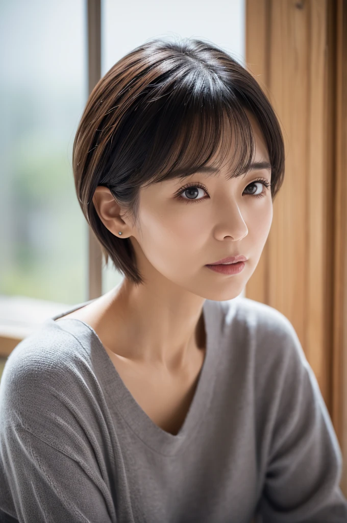 Elderly、Mature Woman、Aunt、Wrinkles、Beauty Witch,face,ID photo,faceアップ,60age、Portraiture, 8K, high quality, Realistic Photographic Images, age, Japanese women, Neat and clean wife, Small breasts, small, housewife, Natural and realistic eyes, Japan Person Stand, small, beautiful Black Hair, short hair, light makeup, Octane Rendering, Beautiful lighting, Golden ratio composition, 笑face, Casual wear, Casual clothing, Natural background, Blurred Background, 8K, high quality, Realistic Photographic Images, Japanese women,60age, 純日本face, Beautiful wife,  small breasts, light makeup, No makeup, Pure beauty, Mature Woman, gray, beige, Thin blue, Sober, Casual clothing, 笑face, Black Hair, small black eyes, Background Blur
