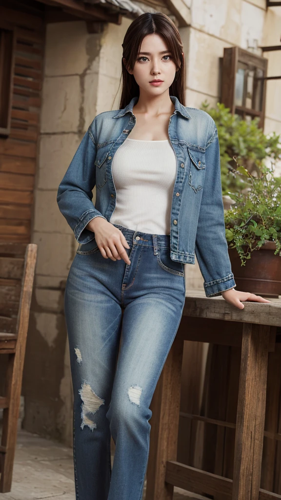 Highest quality,High resolution,Highly detailed CG, Seed Morihaha,blouse,jeans urushisato