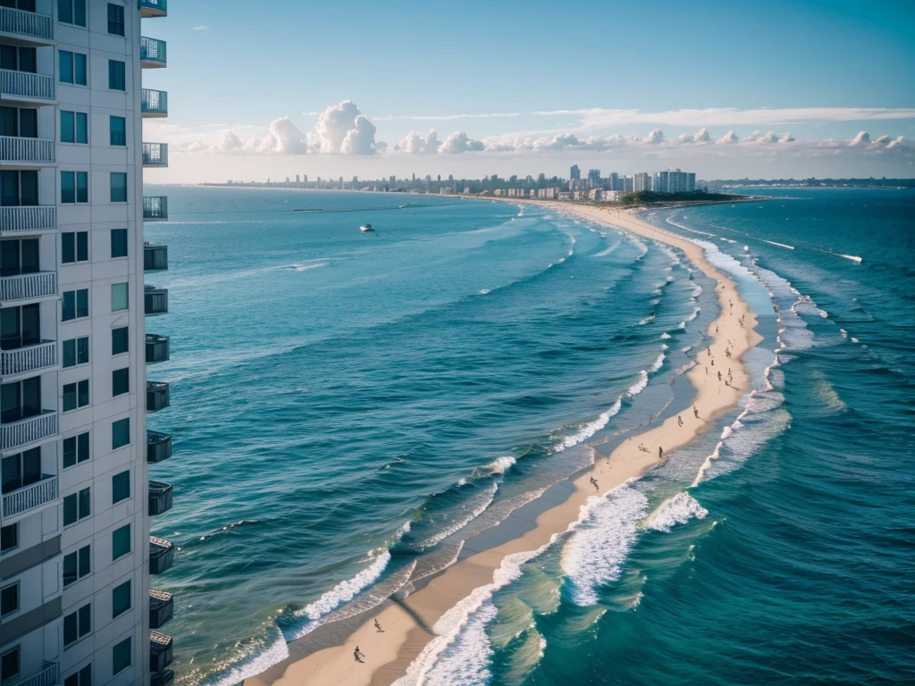 8K HD quality,sea ocean city high-rise street